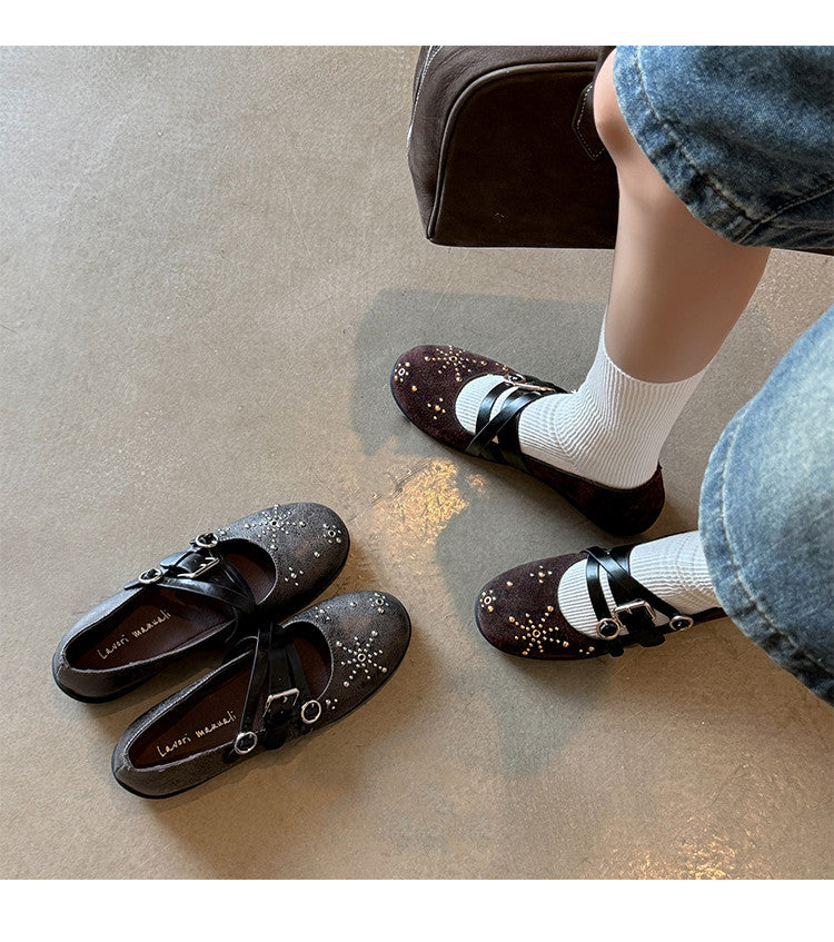 Karin Luna In Stock Spot Goods Studded Rivet Hidden Wedge Mary Jane Shoes