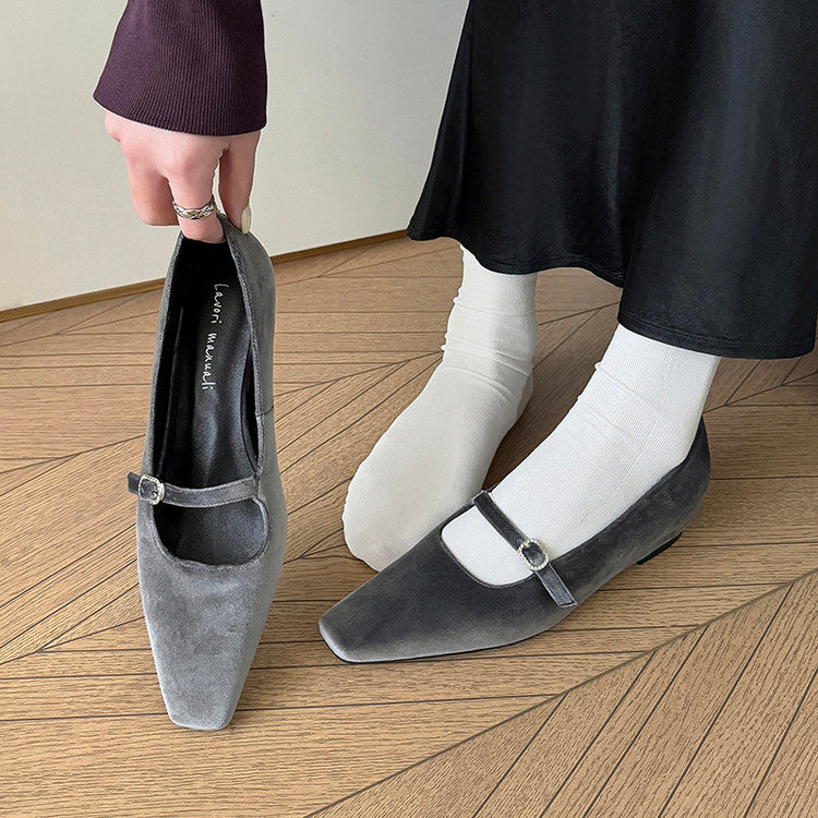 Karin Luna In Stock Spot Goods  Elegant Square-Toe One-Strap Height-Increasing Flats