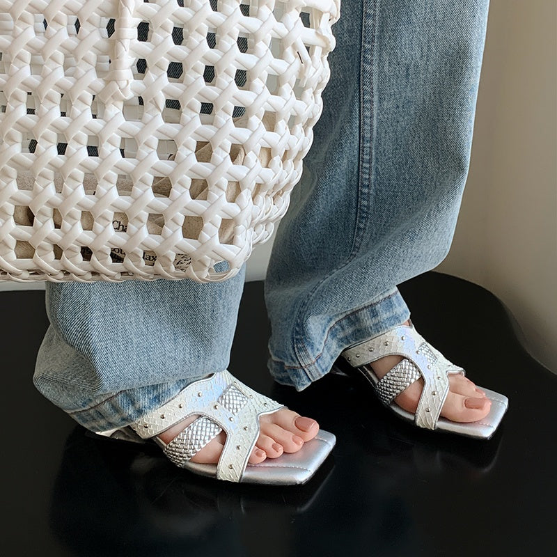Karin Luna Fish Skin Series~ Hot-selling Square-Toe Slippers with Built-in Traffic