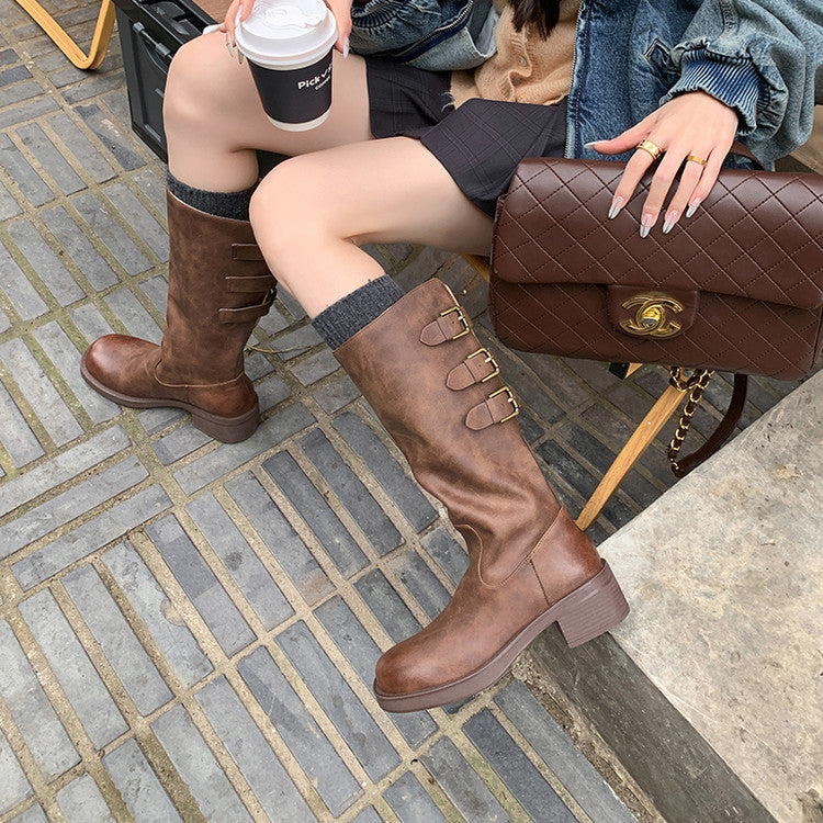 Karin Luna In Stock In Stock Thigh Circumference Belt Buckle Thick Sole Rider Boots