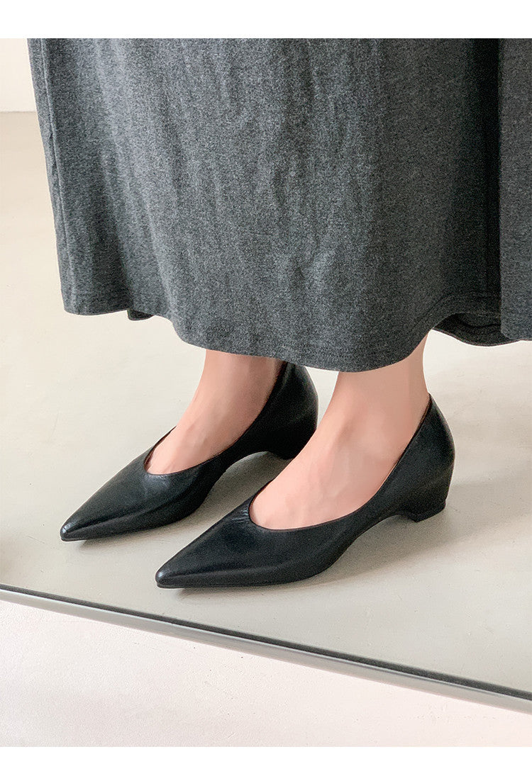 Karin Luna Full Layer Inside and Out~Basic Versatile Retro French Pointed Toe Irregular Heel Single Shoes