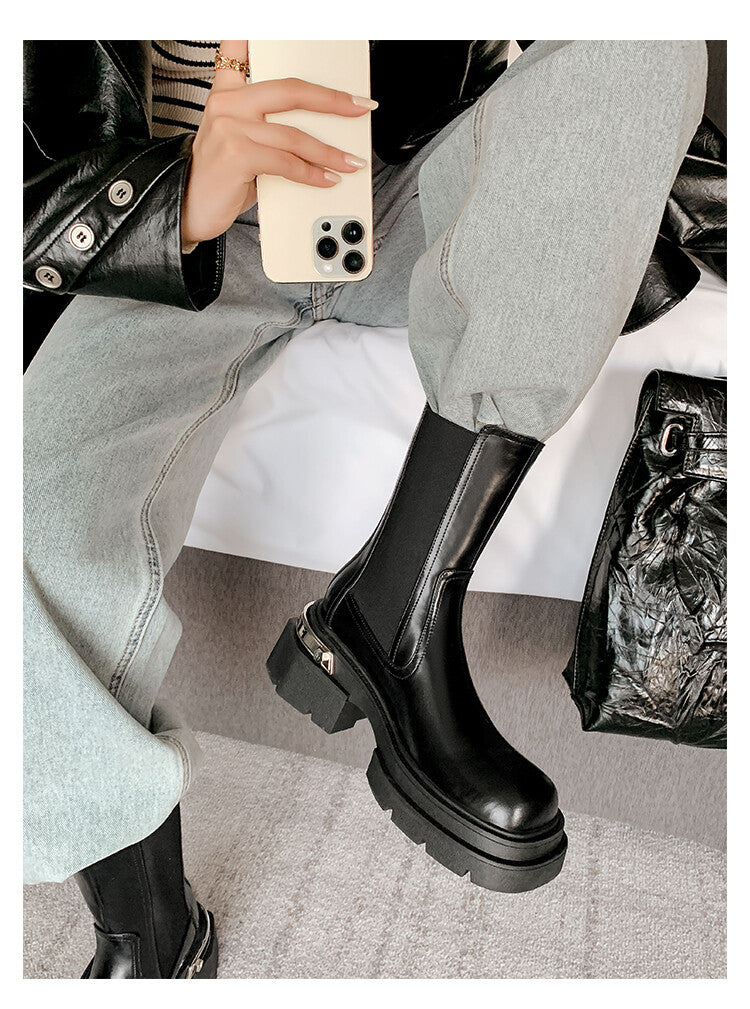 Karin Luna da Brand Series~Rear Metal Decoration Thick Sole Stretch Boots