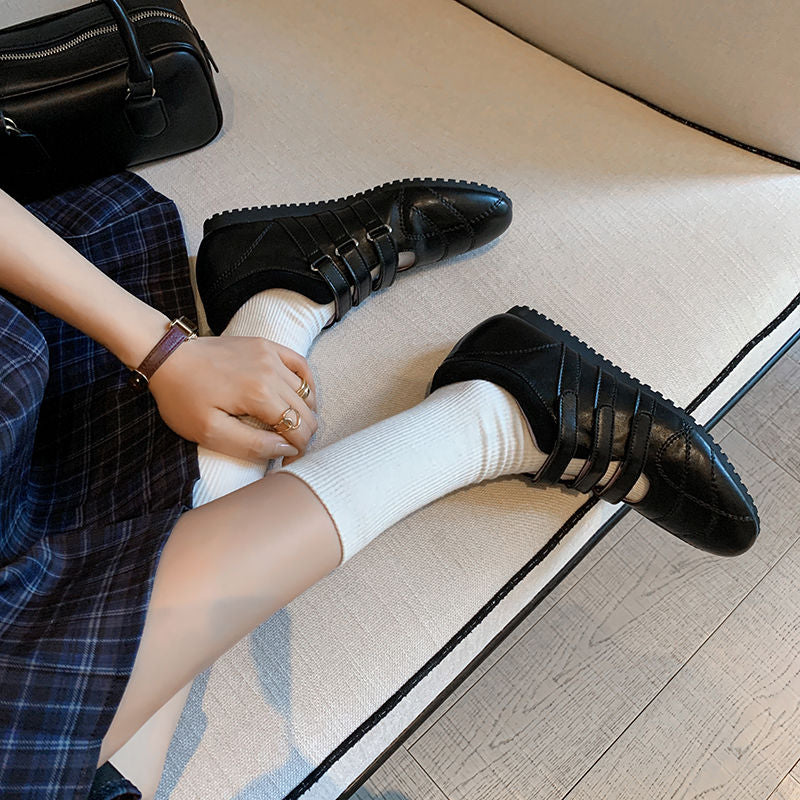 Karin Luna Casual Shoes Series~  In Stock In Stock Magic Tape Round Toe Internal Height Increase Single Strap Flats