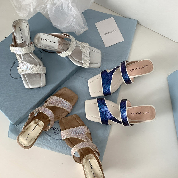 Karin Luna Fish Skin Series~Minimalist Square Toe Popular Irregular Heel Slippers