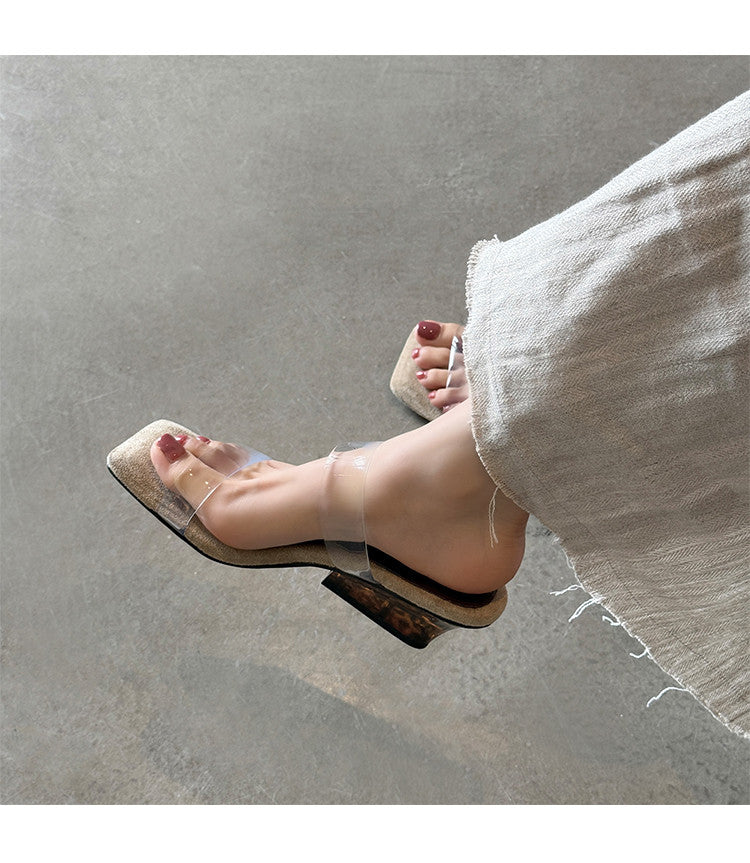 Karin Luna Hot-Selling Amber Element~Spot Goods Spot Goods Transparent tpu   Minimalist Square-Toed One-Strap Slippers
