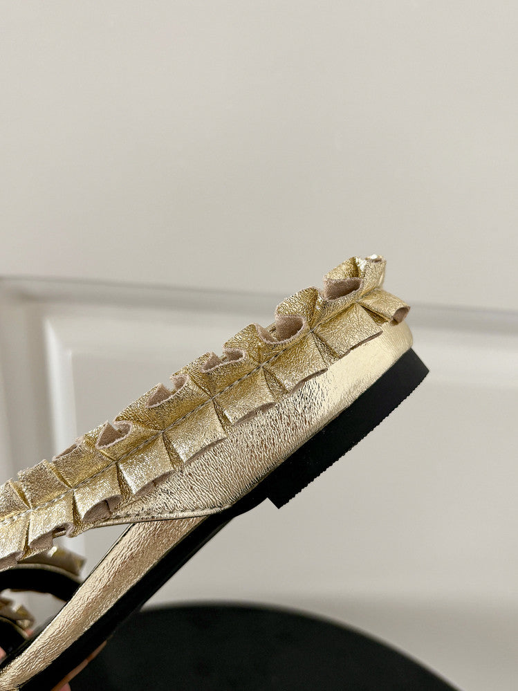 Karin Luna In Stock   Spot Goods  Niche Design Square-Toed Pleated Flat Slippers