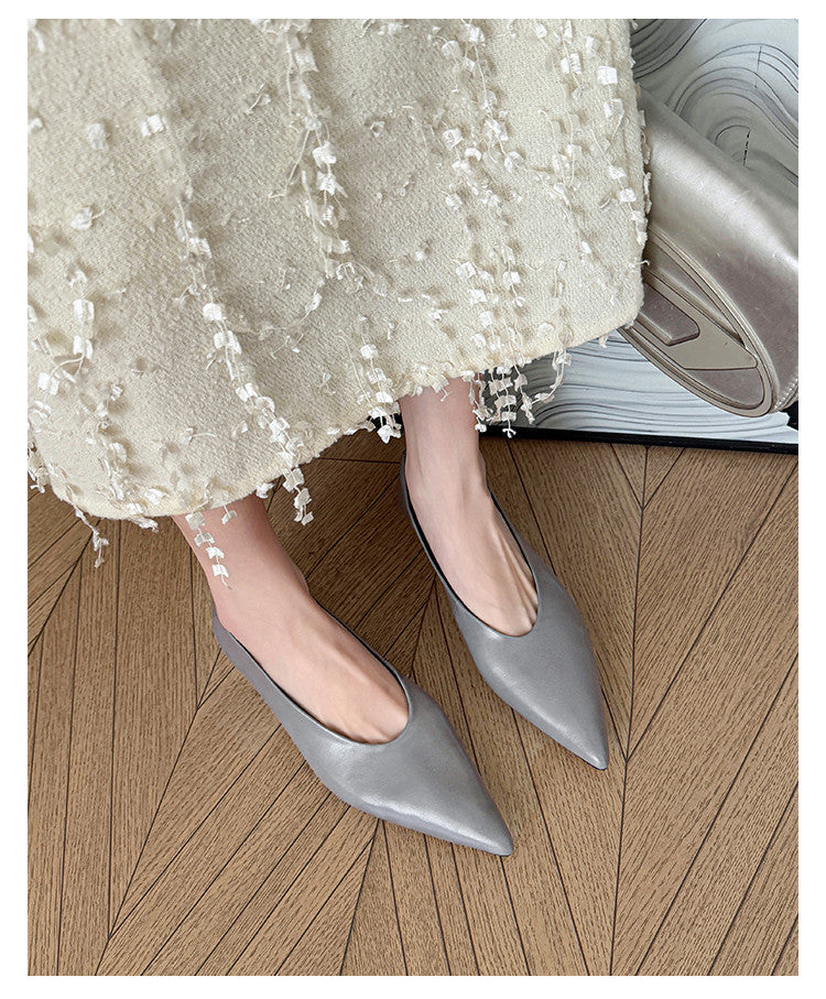 Karin Luna In Stock Spot Goods Classic three-color pointed toe metal heel shoes