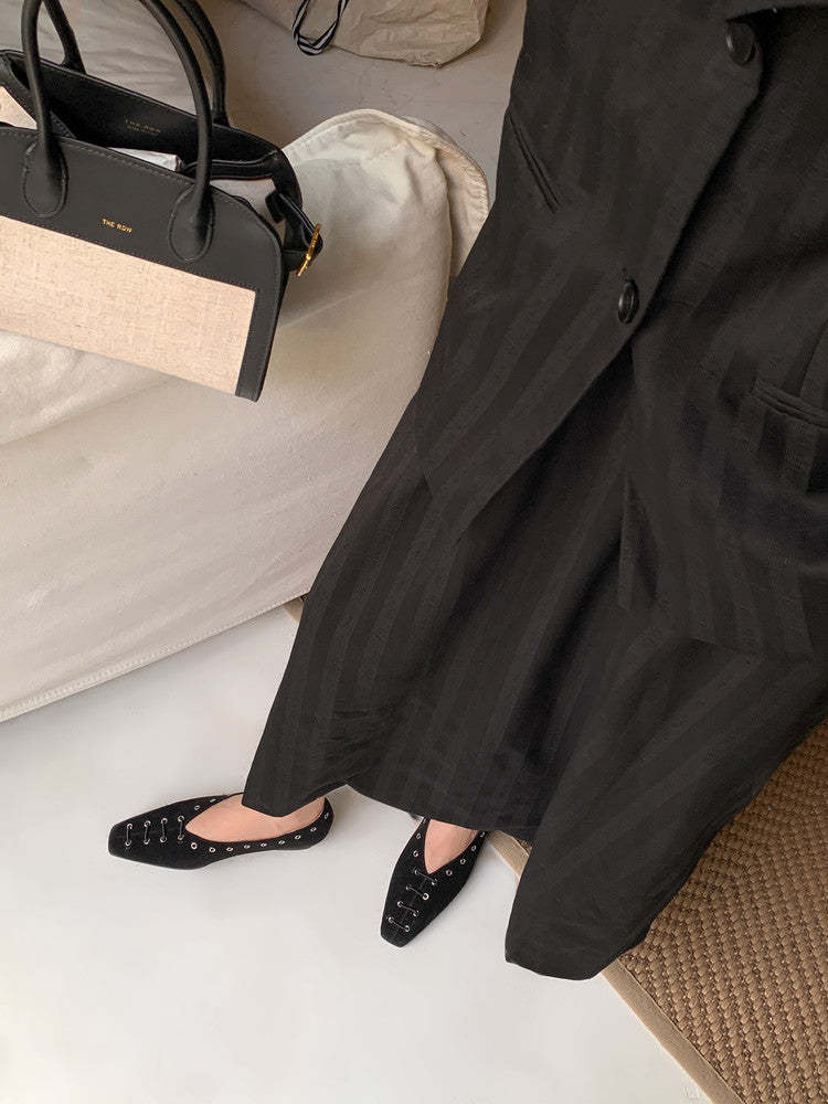 Karin Luna In Stock Spot Goods    Old Money Style Square Toe Suede Flats