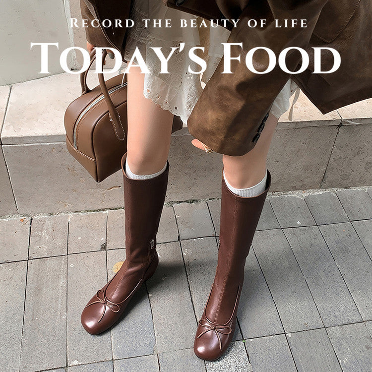 Karin Luna In Stock Spot Goods  Butterfly Knot Round Toe Hidden Heel Boots