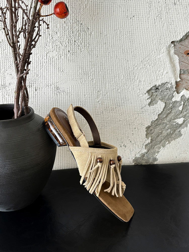 Karin Luna  Tassel Series~Spot Goods  In-stock Clip-toe Square Toe Sandals