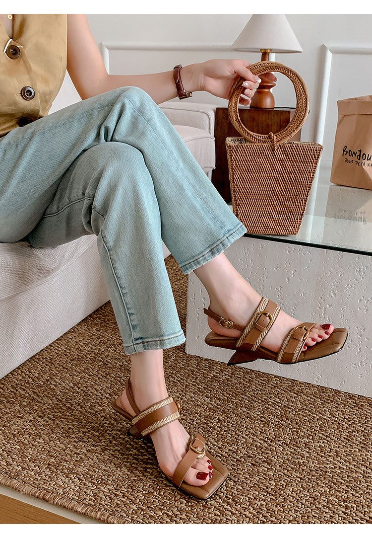 Karin Luna In Stock Spot Goods Vacation style Sofa Cushion Square Toe Irregular Heel Open-Toe Sandals