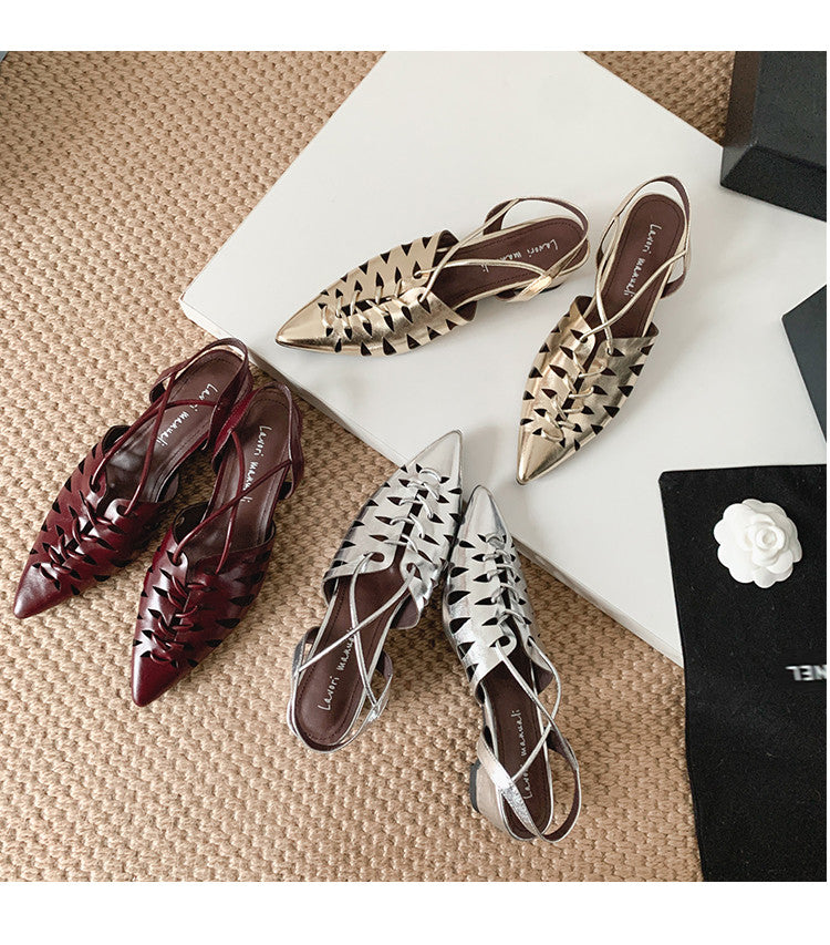 Karin Luna Braided Style ~Cross-woven Pointed Toe Closed-toe Sandals