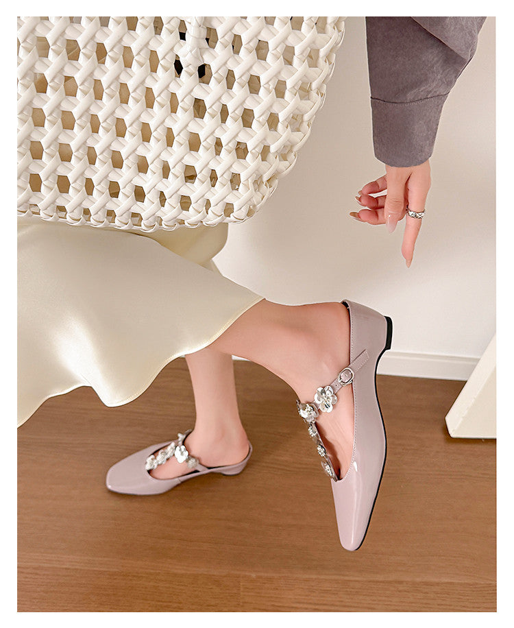 Karin Luna In Stock Spot Goods  T Handmade Sequin Flower Square Toe Height-Increasing Closed-Toe Slippers