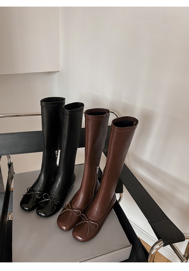 Karin Luna In Stock Spot Goods  Butterfly Knot Round Toe Hidden Heel Boots