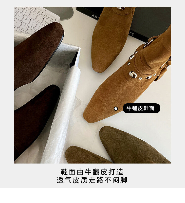 Karin Luna has prepared stock  Hot-Selling Retro Pointed Toe Wedge Metal Buckle High Tube Western Boots