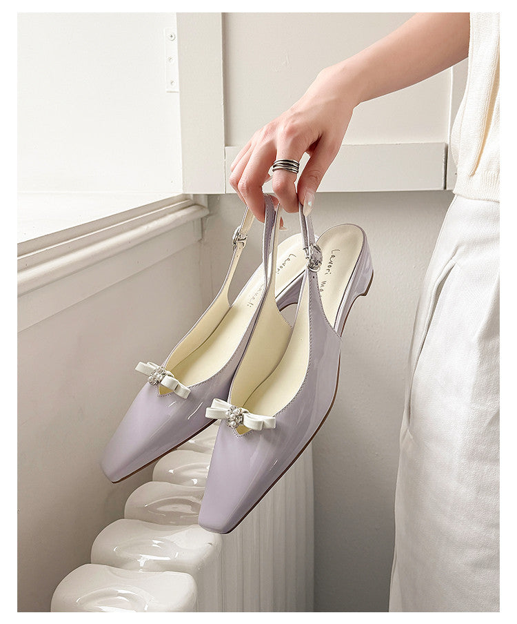 Karin Luna In Stock In Stock Sweet Bowknot Small Square Toe Chunky Heel Closed-toe Elegant Retro Sandals