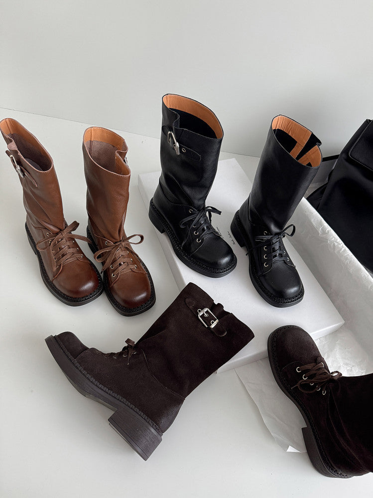 Karin Luna Bestseller Large Tube Thick Sole Martin Boots with Belt Buckle