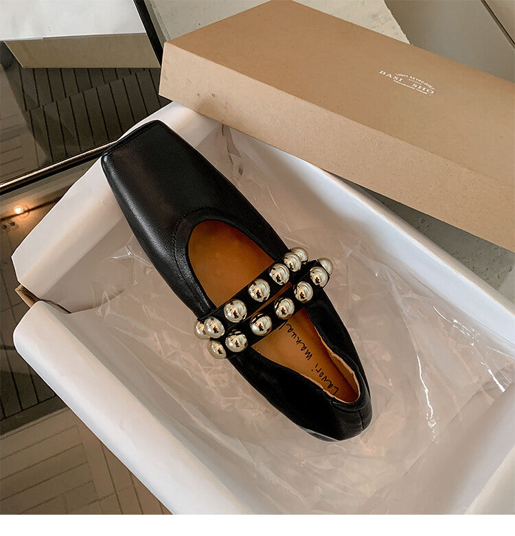 Karin Luna In Stock Spot Goods  Pig Nose Metal Strap Super Soft Granny Full Leather Mary Jane Shoes