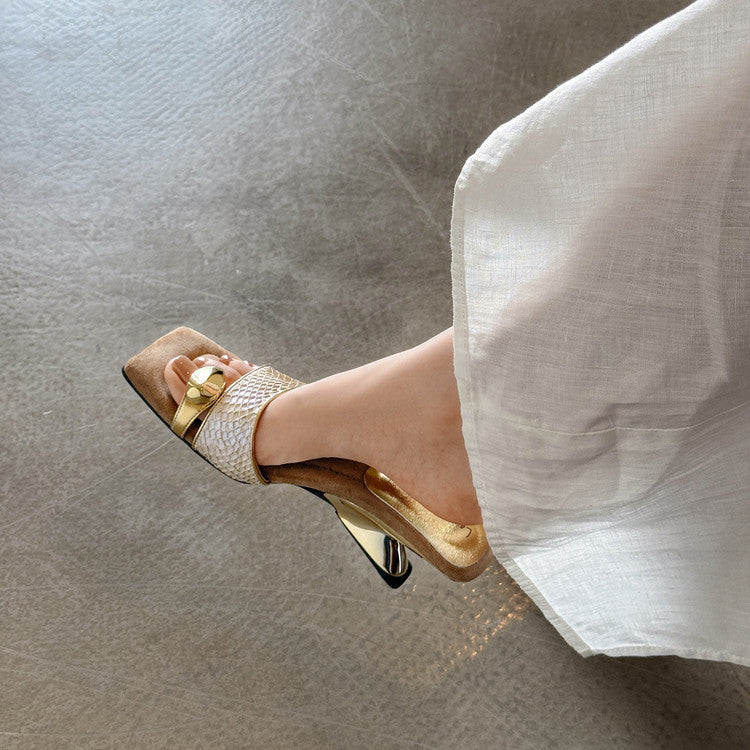 Karin Luna Fish Skin Series~Minimalist Square Toe Popular Irregular Heel Slippers