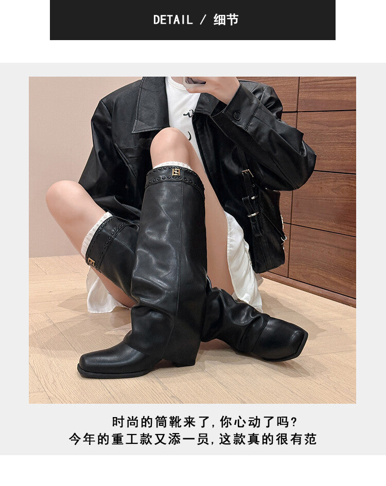 Karin Luna cool girl Stylish and Sweet Square-Toe Booties