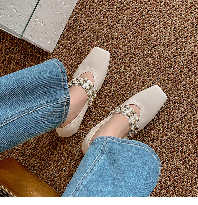 Karin Luna In Stock Spot Goods  Pig Nose Metal Strap Super Soft Granny Full Leather Mary Jane Shoes