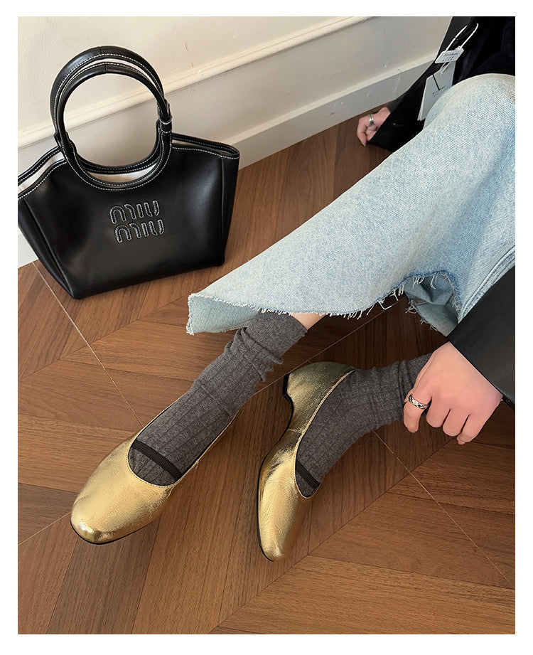 Karin Luna In Stock Spot Goods    Retro Elastic Band Chunky Heel Single Shoes