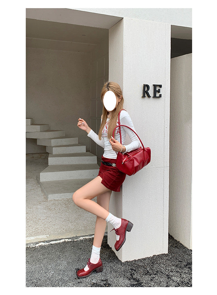 Karin Luna In Stock Spot Goods   Full leather inside and out Vegetable Tanned Hand-Grabbed Sheepskin Square-Toed Chunky Heel Single Shoes