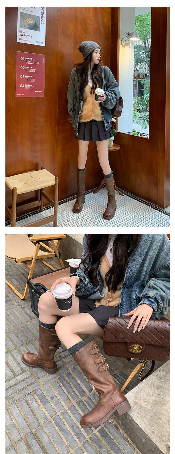 Karin Luna In Stock In Stock Thigh Circumference Belt Buckle Thick Sole Rider Boots