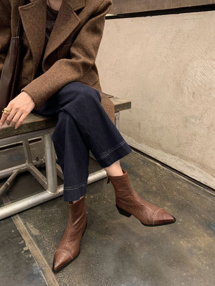 Karin Luna In Stock In Stock Slim Boots Series~Pointed Toe Rivet Slim Short Boots