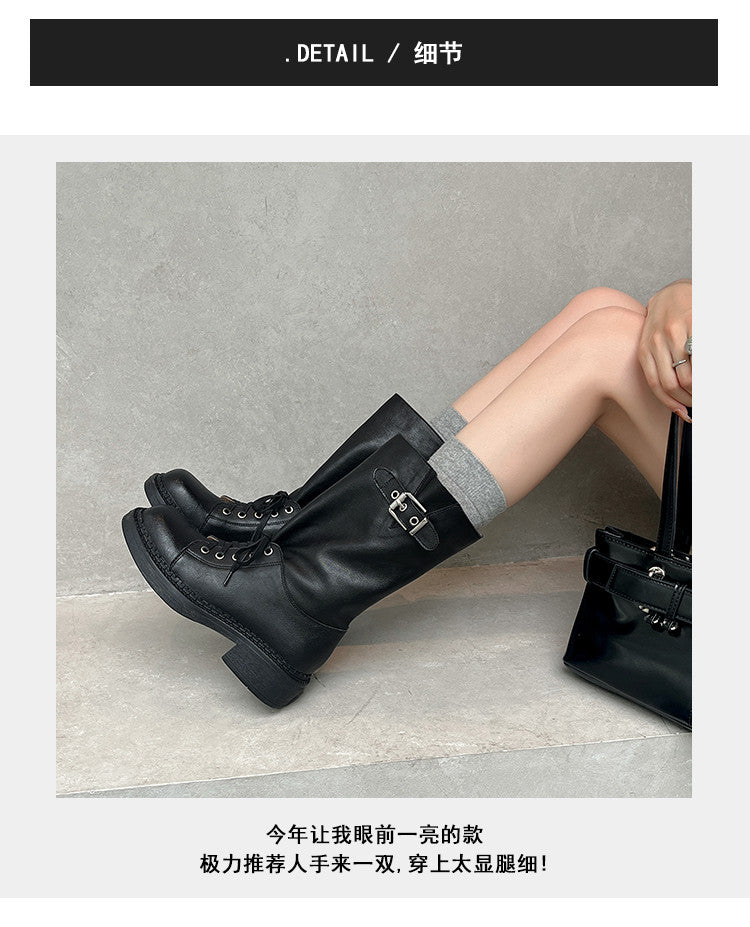 Karin Luna Bestseller Large Tube Thick Sole Martin Boots with Belt Buckle