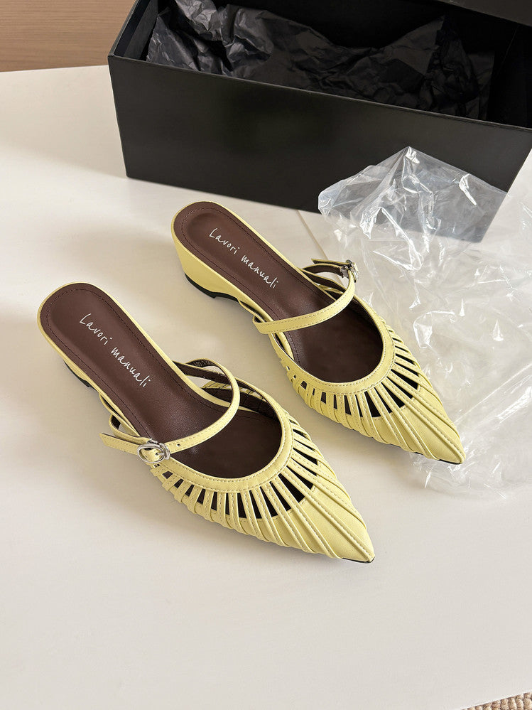 Karin Luna Casual Feel~In stock Pointed Toe Hollow Design Note Pointed Toe Slippers