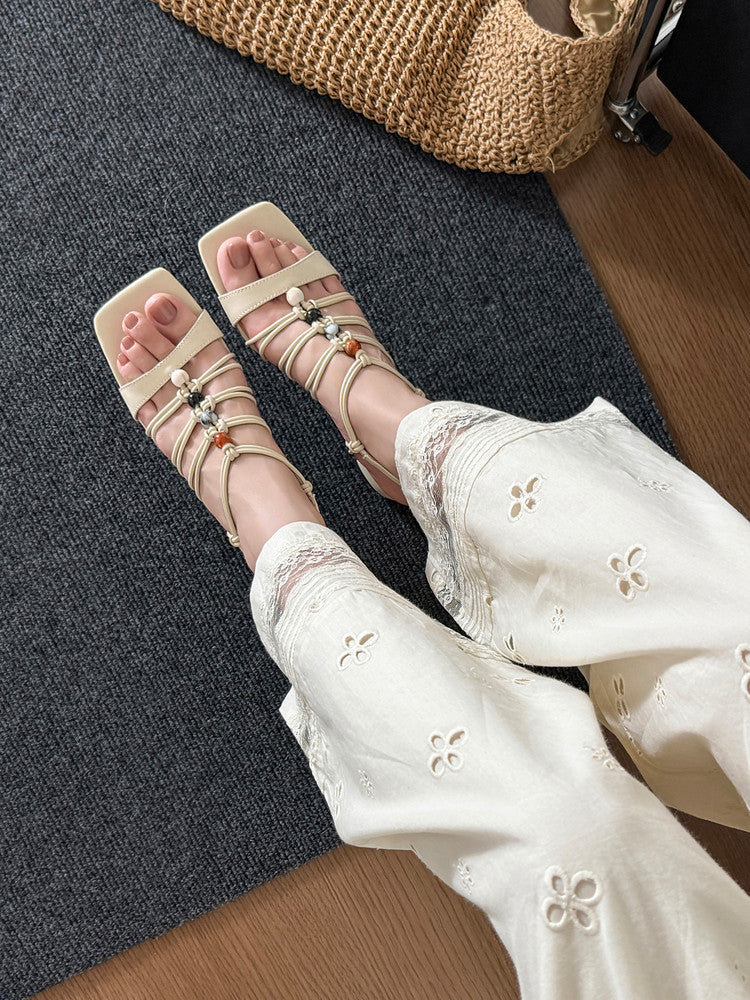 Karin Luna Bohemian Vacation Style~Square Toe Open Toe Sandals
