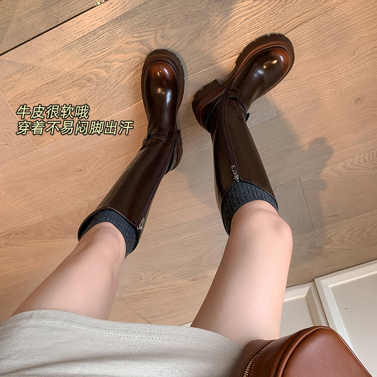Karin Luna In Stock In Stock Slimming Diagonal Cut Tube Top  Best-selling in stock Retro Metal Buckle Thick-Soled Long Boots