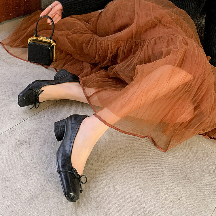 Karin Luna In Stock In Stock ~Full leather inside and out Pig Nose Bow Retro Thick Heel Mary Jane Shoes