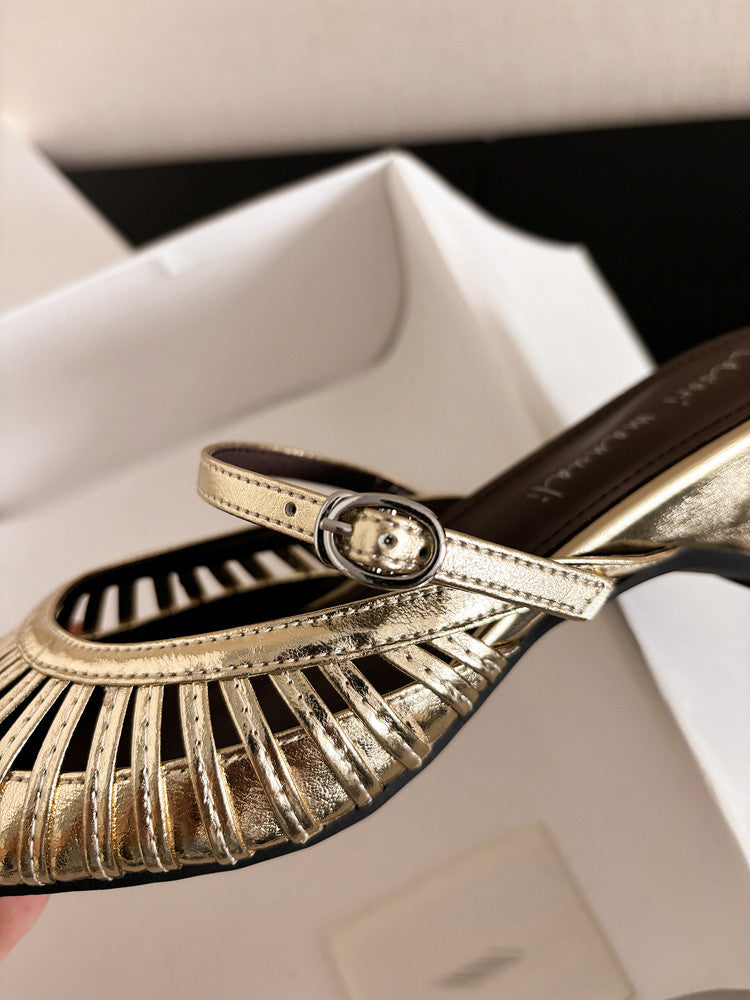 Karin Luna Casual Feel~In stock Pointed Toe Hollow Design Note Pointed Toe Slippers