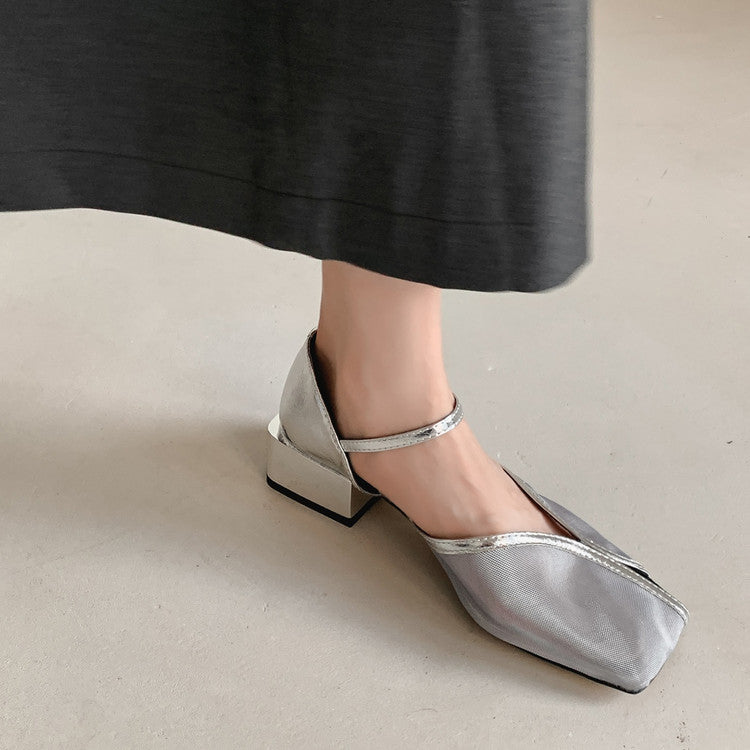 Karin Luna In Stock In Stock  Internet Celebrity Style Square Toe Mesh Chunky Heel Sandals