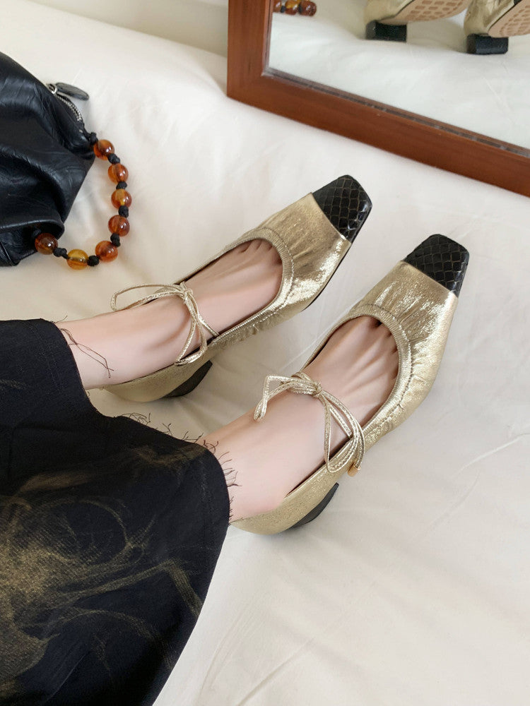 Karin Luna In Stock Spot Goods  Retro Sweet Bowknot Granny Wrinkled Single Shoes