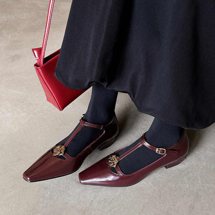 Karin Luna In Stock Spot Goods    Retro Classic Metal Camellia Irregular Heel Single Shoes
