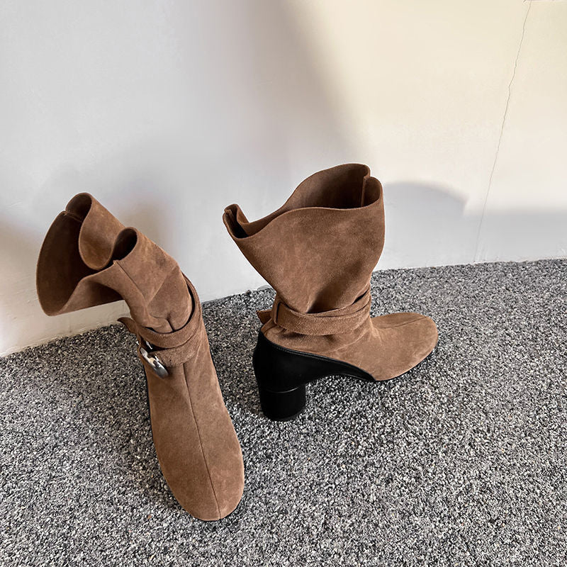 Karin Luna In Stock Spot Goods  Belt Buckle High Heel Large Tube Small Short Boots