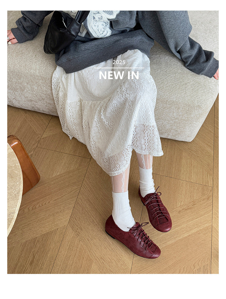 Karin Luna In Stock In Stock   Xiaohongshu Hot-Selling Lace-Up Round-Toe Deep Mouth Single Shoes