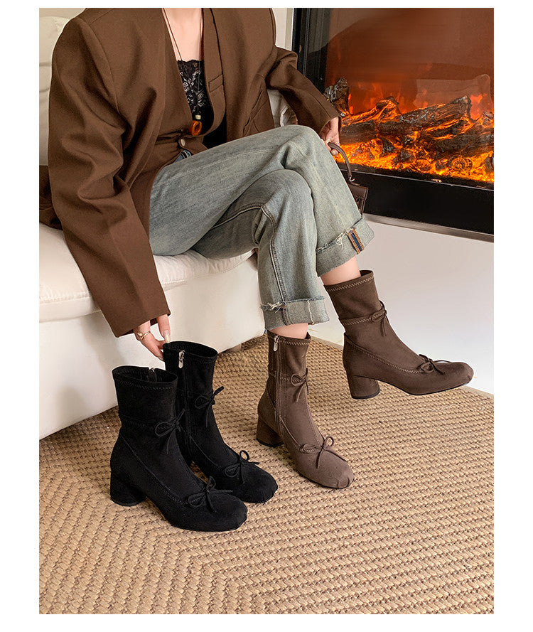 Karin Luna In Stock Spot Goods Hot-Selling Sweet Standard Bow Round-Toe Slim Short Boots