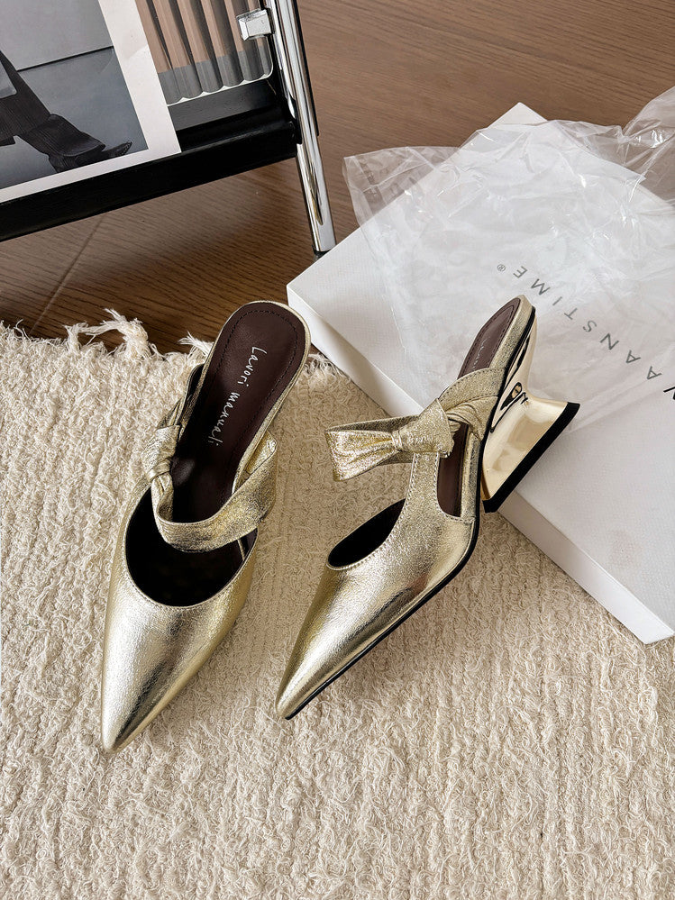 Karin Luna In Stock Spot Goods  Pointed Toe Irregular Heel Elegant Retro Strap Slippers