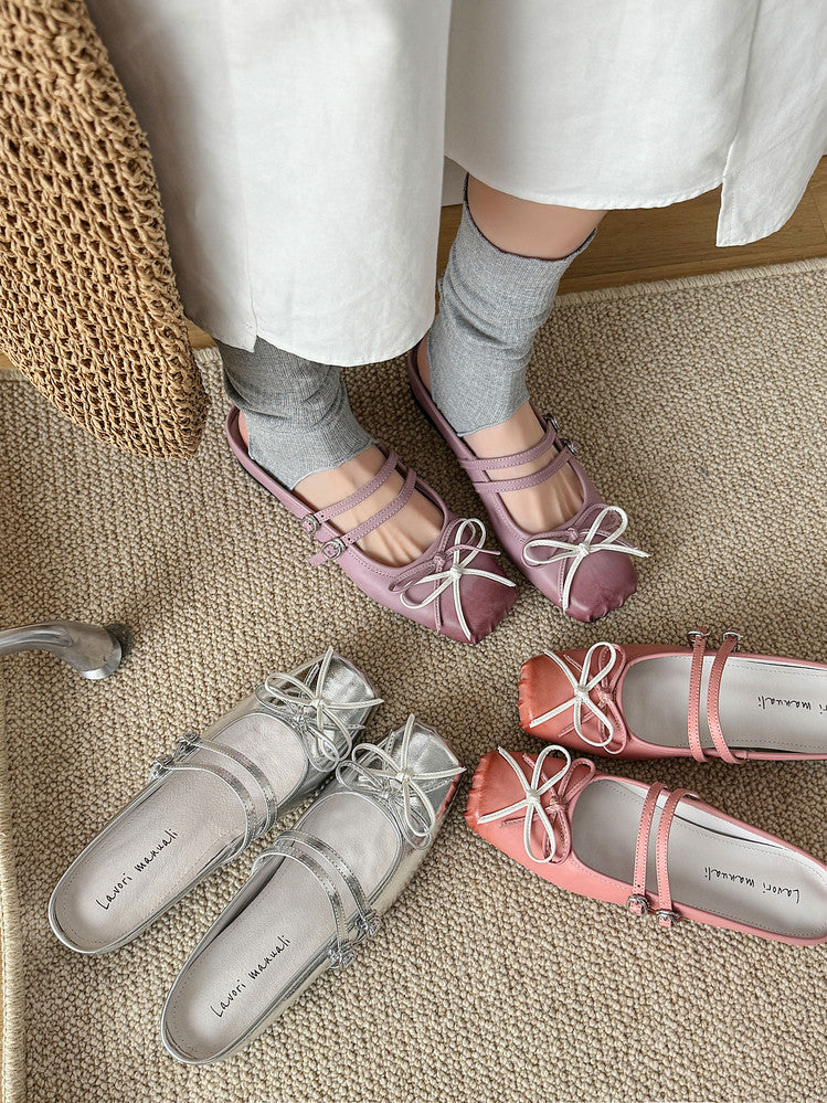 Karin Luna In Stock In Stock   Summer New Sweet Bowknot Color Block Square Toe Height-Increasing Slippers