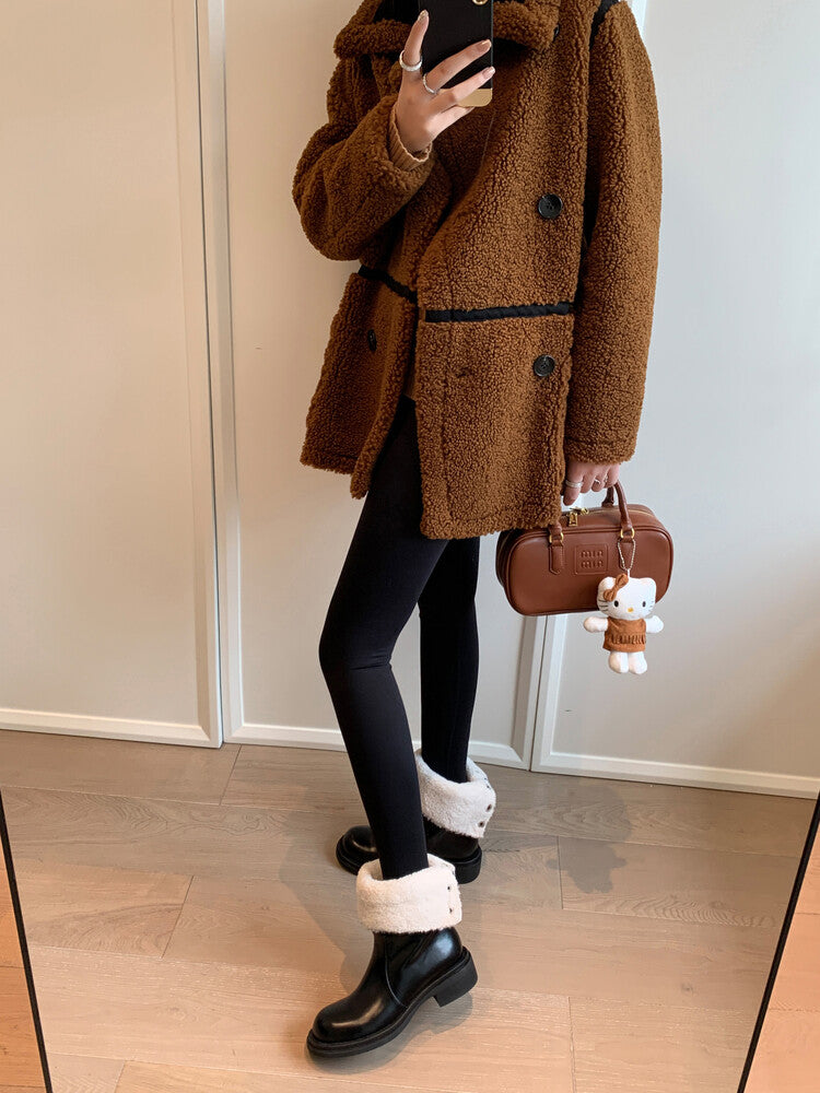 Karin Luna Classic Basic Style   Convertible Foldable Hidden Buckle Snow Fur Shoes Full cowhide Basic Flat Short Boots