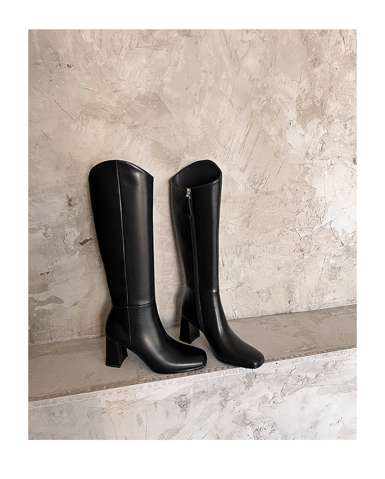 Karin Luna In Stock Spot Goods  Chunky Heel Side Zipper Riding Boots