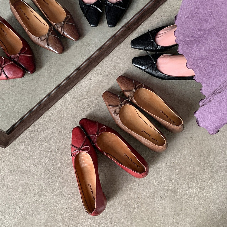 Karin Luna Full Layer Inside and Out~Basic Versatile Small Square Toe Butterfly Knot Irregular Heel Single Shoes