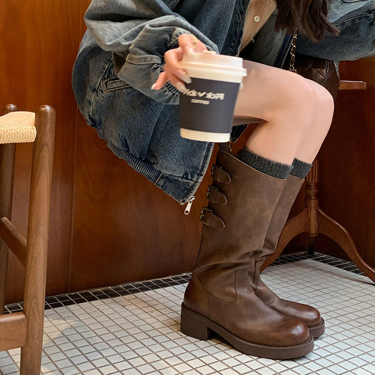 Karin Luna In Stock In Stock Thigh Circumference Belt Buckle Thick Sole Rider Boots