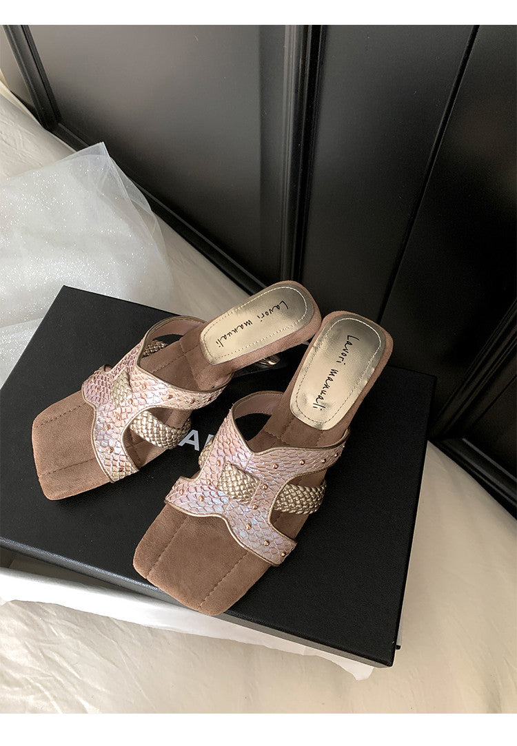 Karin Luna Fish Skin Series~ Hot-selling Square-Toe Slippers with Built-in Traffic