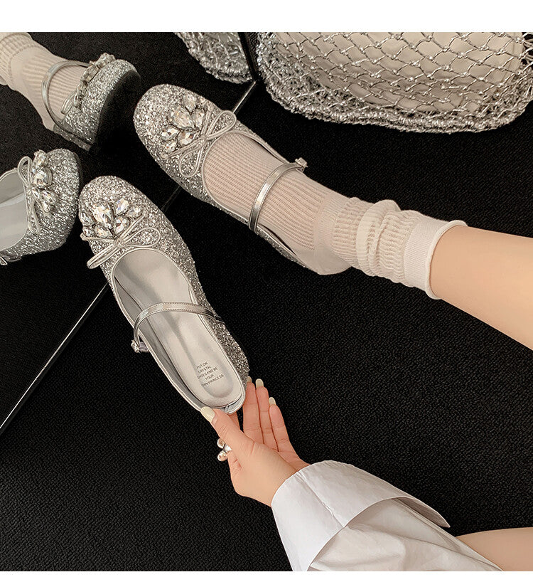Karin Luna In Stock In Stock  Rhinestone One-Strap Round-Toe Slip-On Height-Increasing Soft Slippers