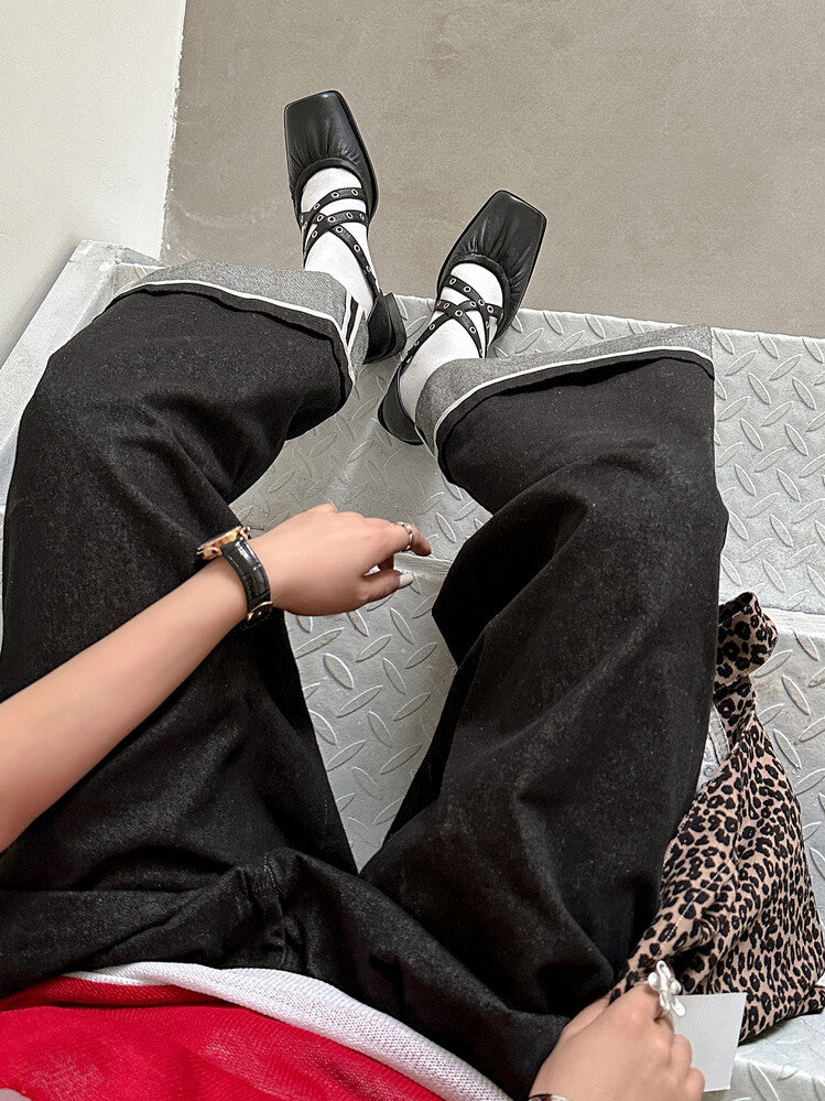 Karin Luna In Stock Spot Goods First Layer Sheepskin Cross Strap Rivet Square Toe Mary Jane Sandals